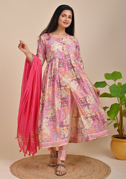 Pink Color Foil Printed Salwar Suits