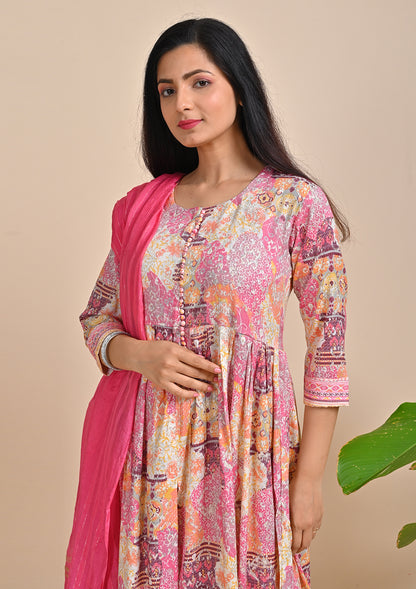 Pink Color Foil Printed Salwar Suits