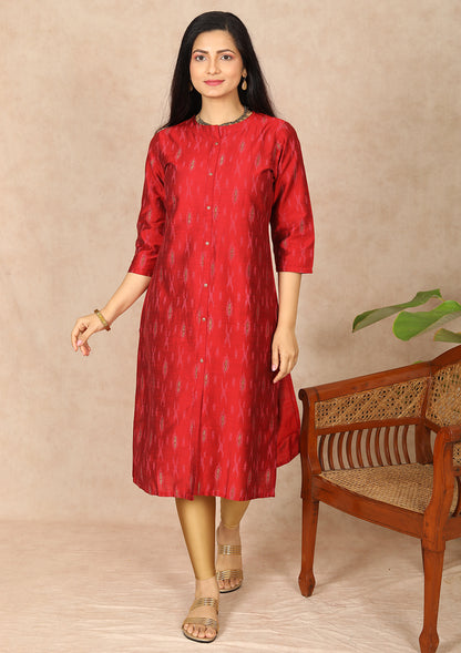 Red Ikat Foil Printed Straight Cut Kurti