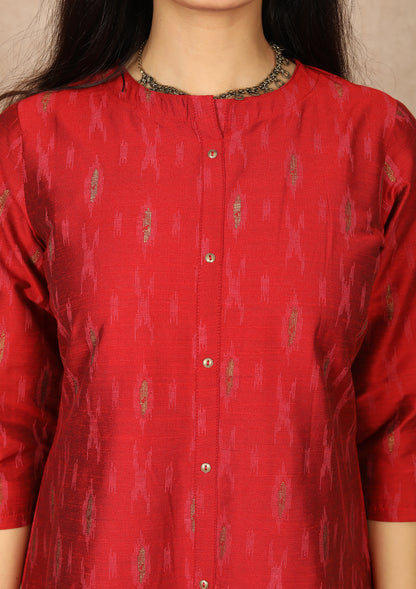 Red Ikat Foil Printed Straight Cut Kurti