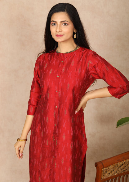 Red Ikat Foil Printed Straight Cut Kurti