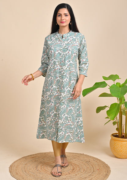 Muslin Printed Mandarind Collar Kurti