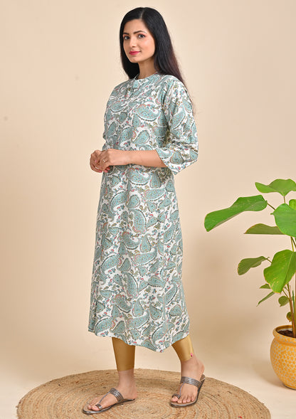 Muslin Printed Mandarind Collar Kurti