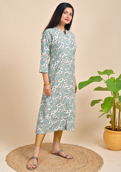 Muslin Printed Mandarind Collar Kurti