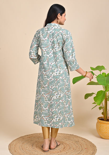 Muslin Printed Mandarind Collar Kurti
