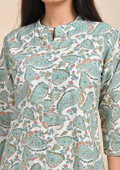 Muslin Printed Mandarind Collar Kurti