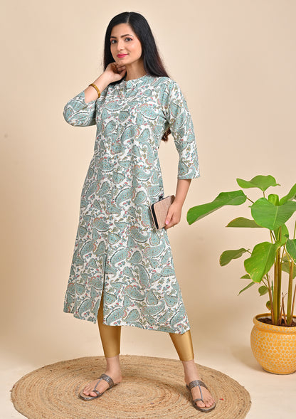 Muslin Printed Mandarind Collar Kurti