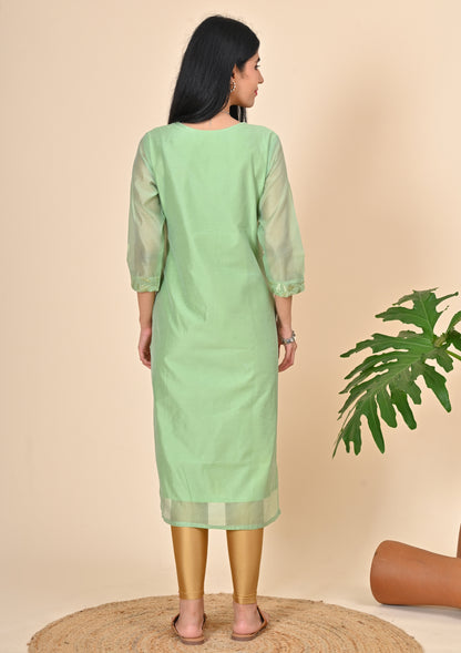 Pastel Green Sequence Embroidery Kurti