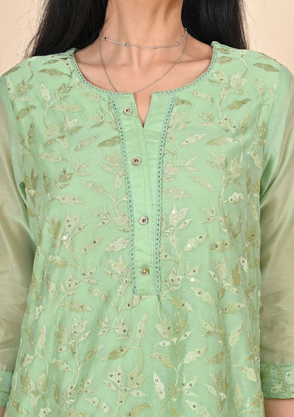 Pastel Green Sequence Embroidery Kurti