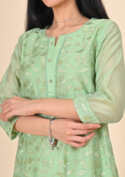 Pastel Green Sequence Embroidery Kurti