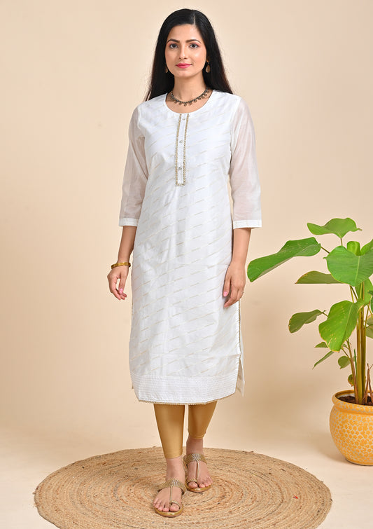 White Color Zari Kurti