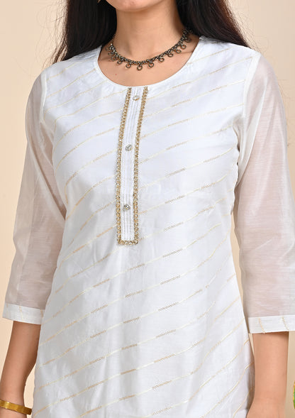 White Color Zari Kurti
