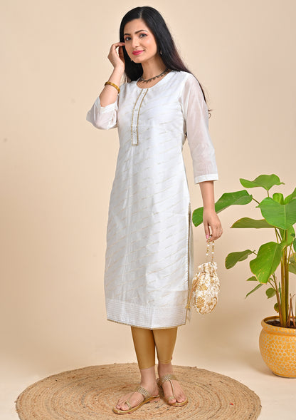 White Color Zari Kurti