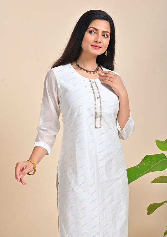 White Color Zari Kurti