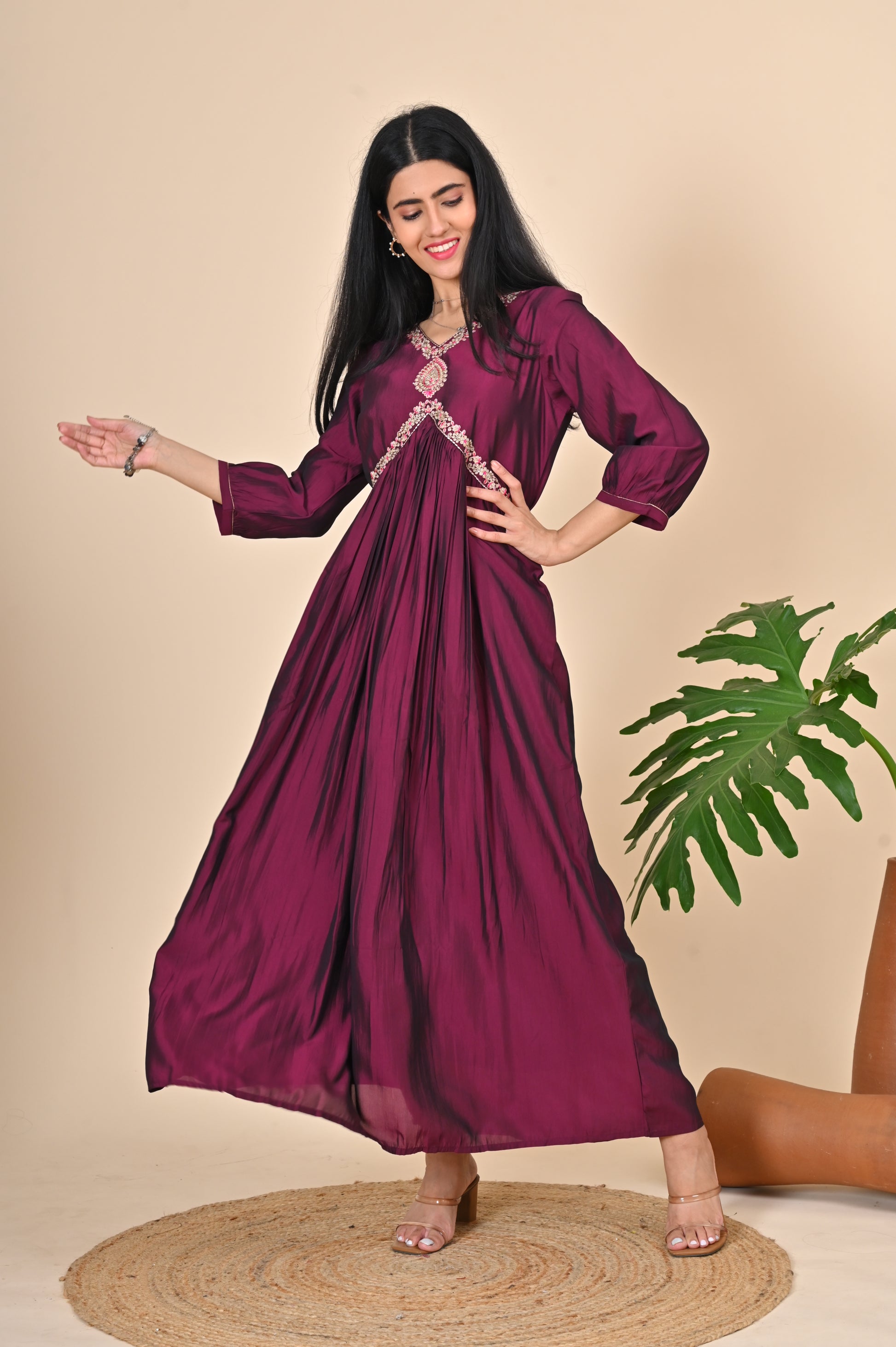 Solid Alia Cut Dress with Yoke Zari Work – Indian Princess