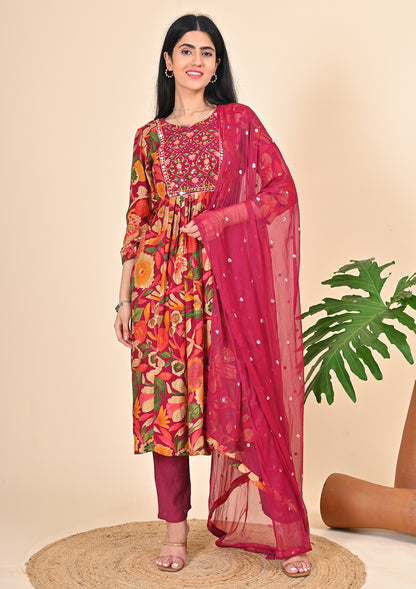 Naira Cut Magenta Floral Printed Suit