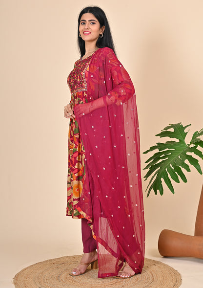 Naira Cut Magenta Floral Printed Suit