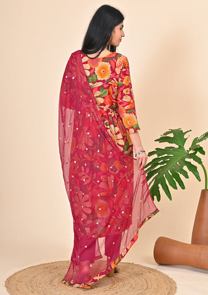 Naira Cut Magenta Floral Printed Suit