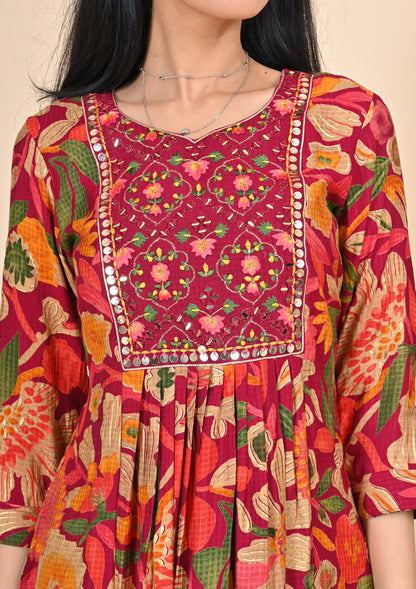 Naira Cut Magenta Floral Printed Suit