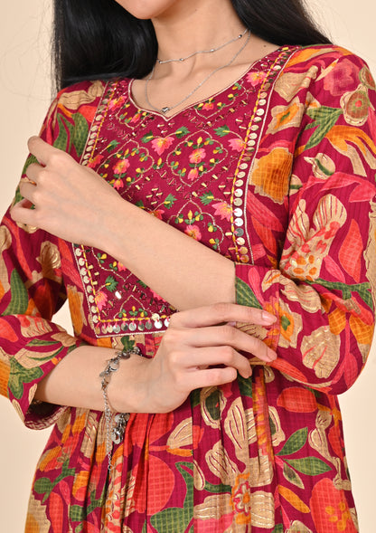 Naira Cut Magenta Floral Printed Suit