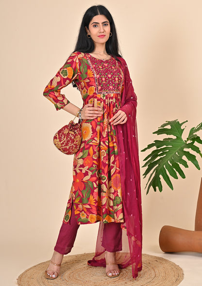 Naira Cut Magenta Floral Printed Suit