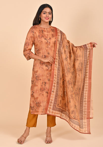 Rust Tissue Straight Cut Salwar Suit