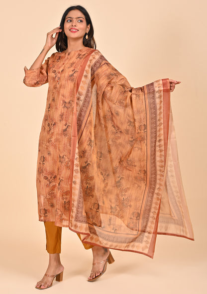 Rust Tissue Straight Cut Salwar Suit