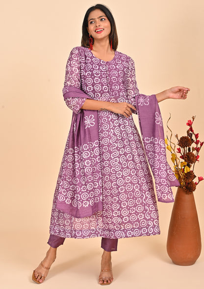 Purple Color Chanderi Silk Cotton Salwar Suit