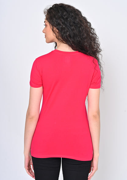 Womens Pink Round Neck T-Shirt