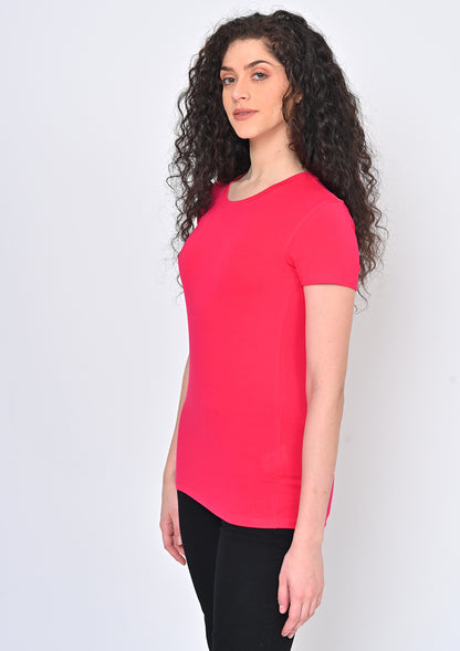 Womens Pink Round Neck T-Shirt