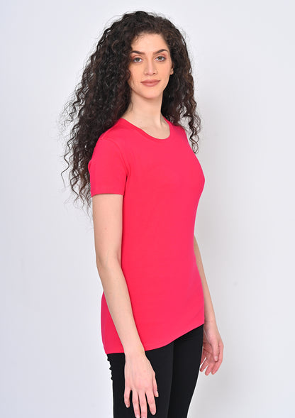Womens Pink Round Neck T-Shirt