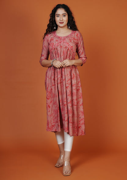 Red Floral Printed Alia Cut Kurti