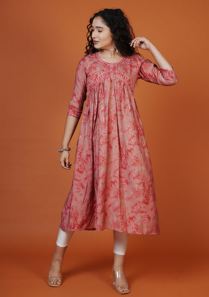 Red Floral Printed Alia Cut Kurti