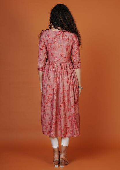 Red Floral Printed Alia Cut Kurti