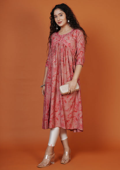 Red Floral Printed Alia Cut Kurti