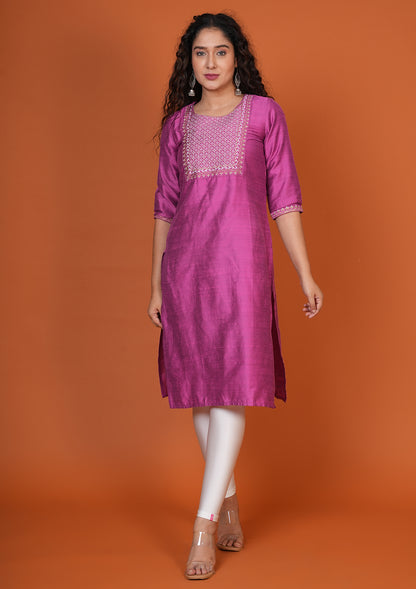Magenta Color Straight Cut Kurti