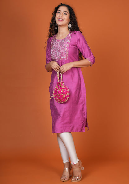 Magenta Color Straight Cut Kurti
