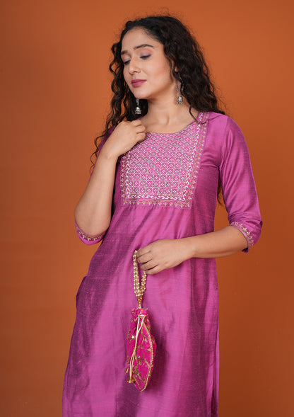 Magenta Color Straight Cut Kurti