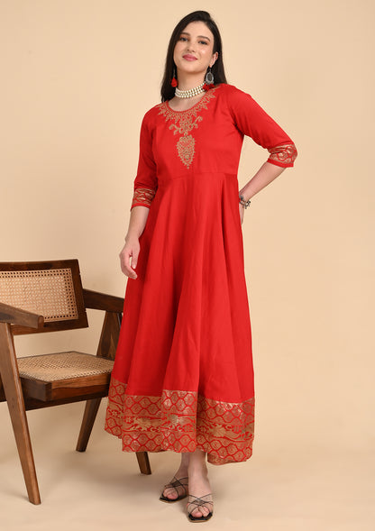 Red Ethnic Umbrella Dress