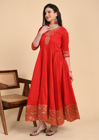 Red Ethnic Umbrella Dress