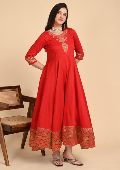 Red Ethnic Umbrella Dress