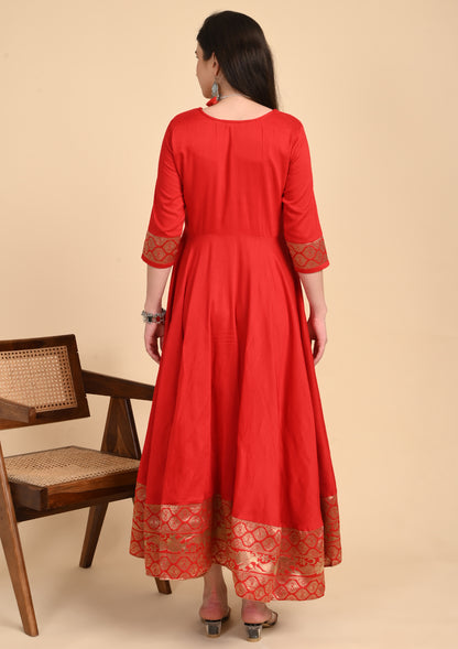 Red Ethnic Umbrella Dress