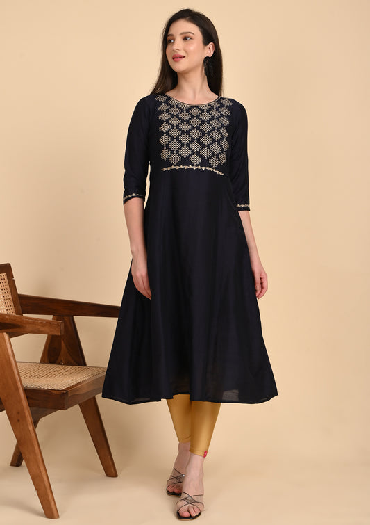 Womens Black Color Embroidery Kurti