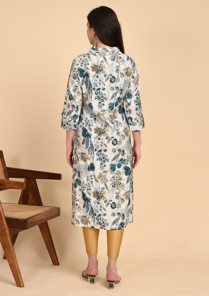 Floral Printed V - Neck Kurti