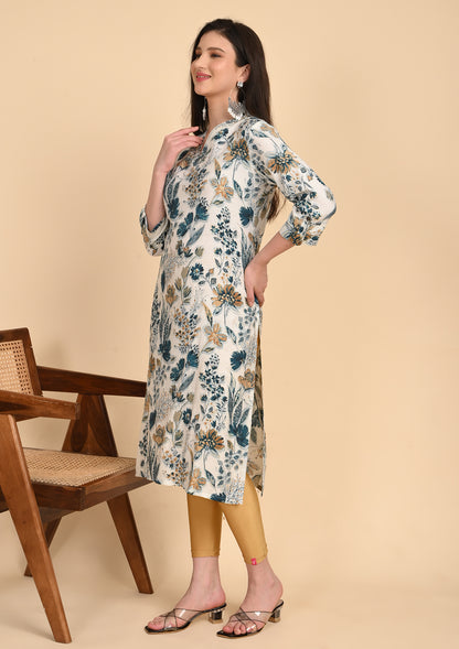 Floral Printed V - Neck Kurti
