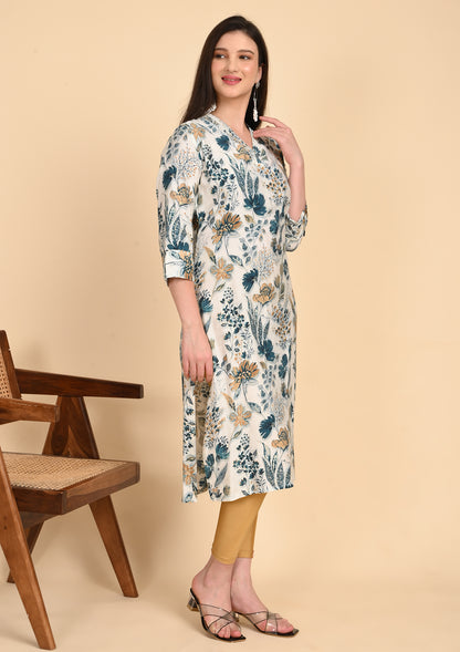 Floral Printed V - Neck Kurti