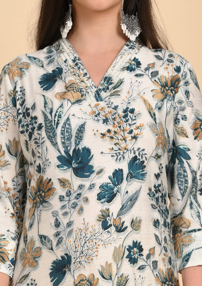 Floral Printed V - Neck Kurti