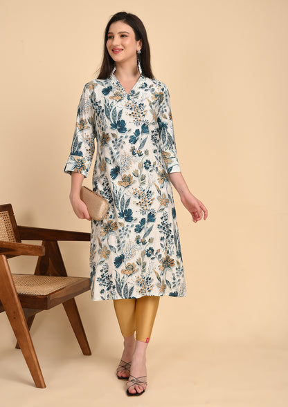 Floral Printed V - Neck Kurti