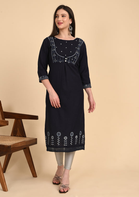 Navy Cotton Flex Kurti