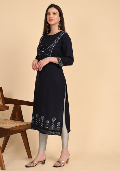 Navy Cotton Flex Kurti